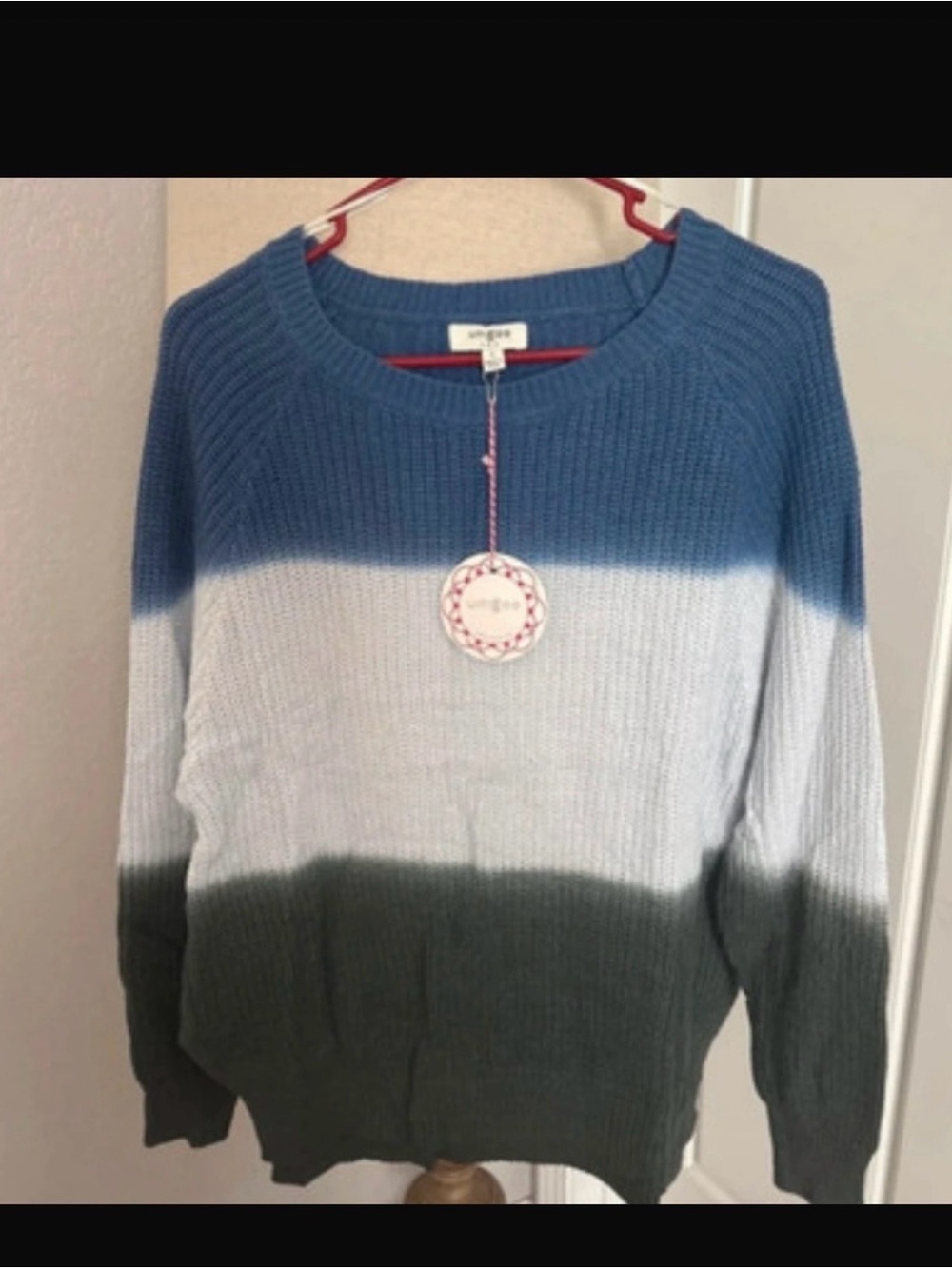 Umgee Ombre Crewneck Sweater in Blue, White & Gray